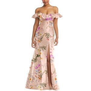 Alfred Sung Off-The-Shoulder Ruffle Neck Trumpet Gown